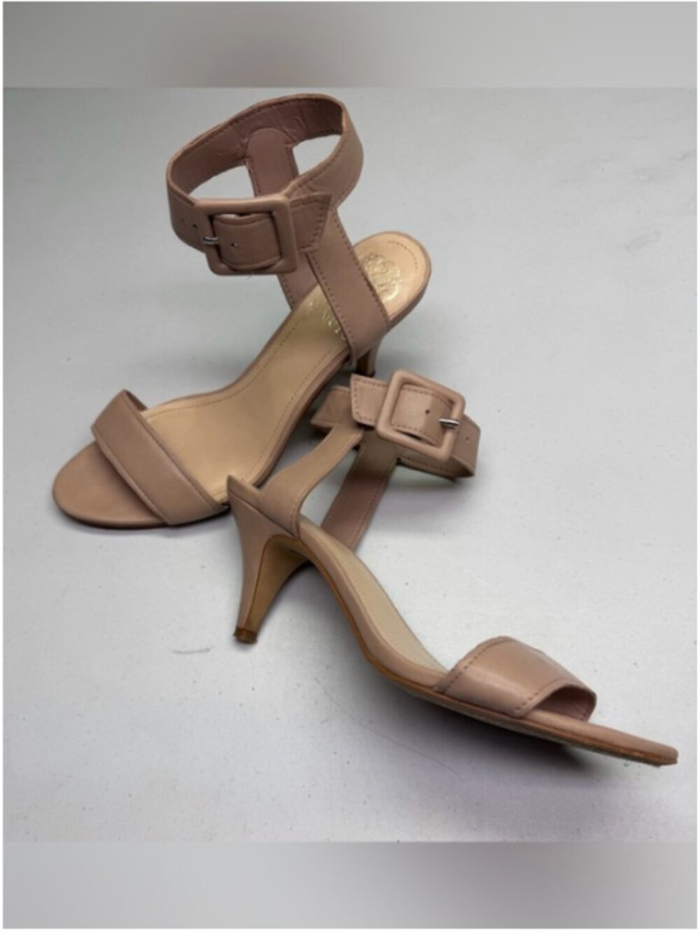 Vince Camuto Blush Nude Leather Ankle Cuff Heeled Sandals Size 8 Fall Sale